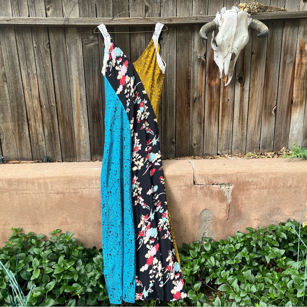 Diane Von Furstenberg DVF Colorful Floral Patchwork Maxi Dress Silk